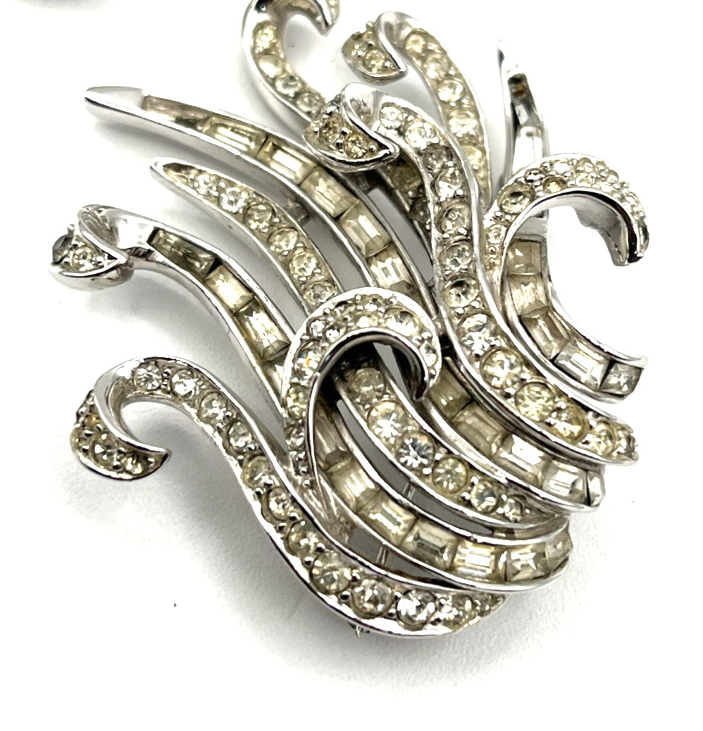 Vintage Marcel Boucher Art Deco Style Baguette Rhinestone Brooch & Clip Earrings