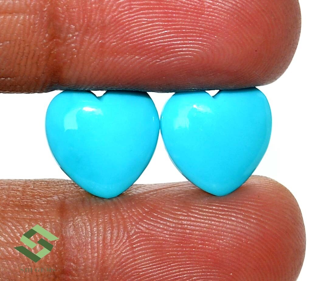 12×12 mm Natural Turquoise Heart Shape Cabochon Pair 6.81 CTS Loose Gemstones