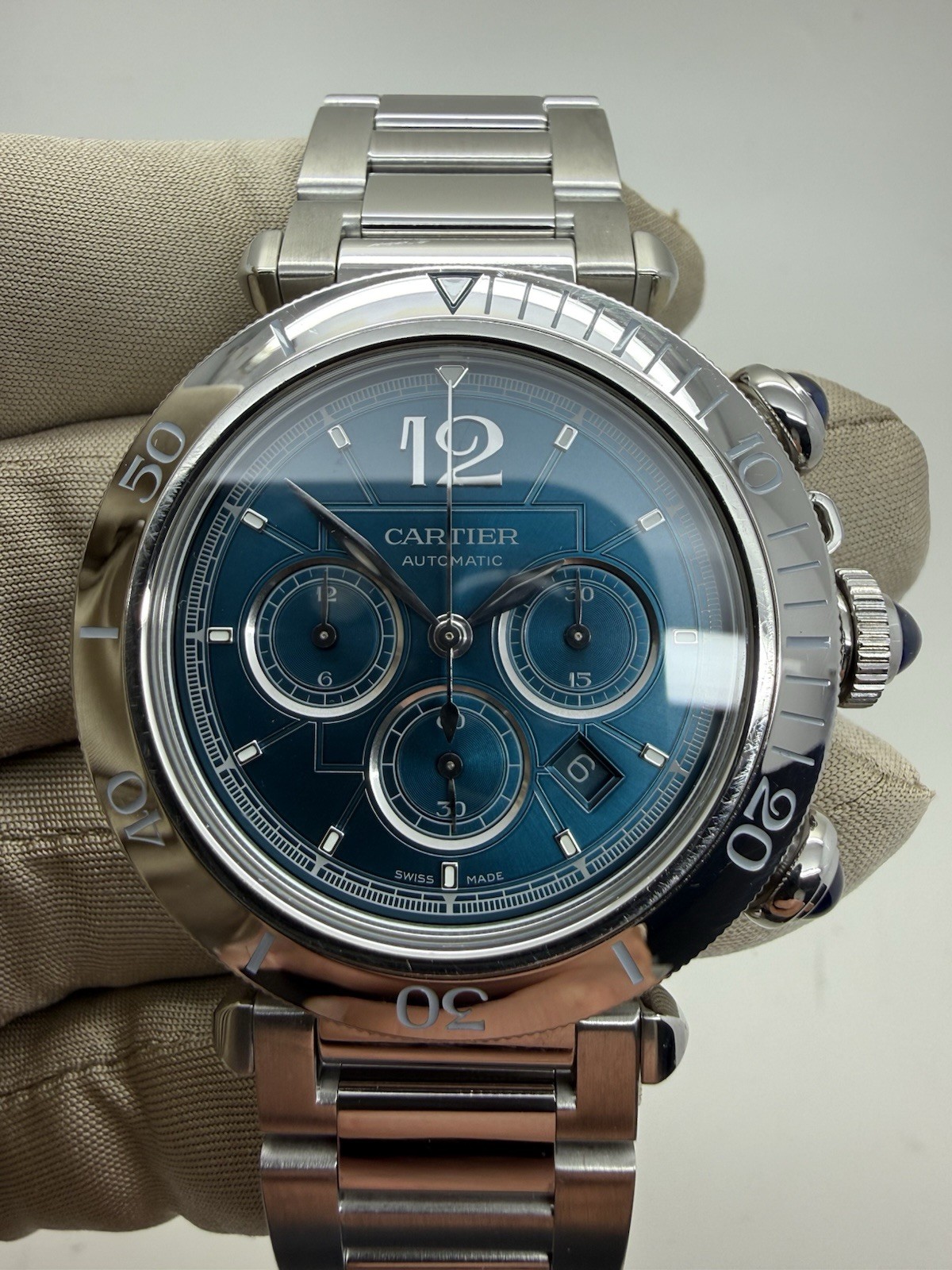 2024 Cartier Pasha Chronograph Blue Dial Auto Steel 41mm Watch WSPA0039 w/ Box