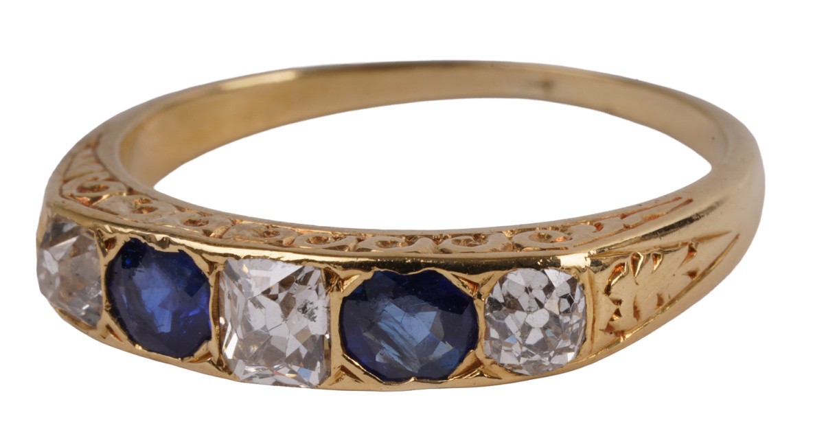 Antique 1.05ct. Sapphire Diamond Ring 750 Gold Art Nouveau Burma