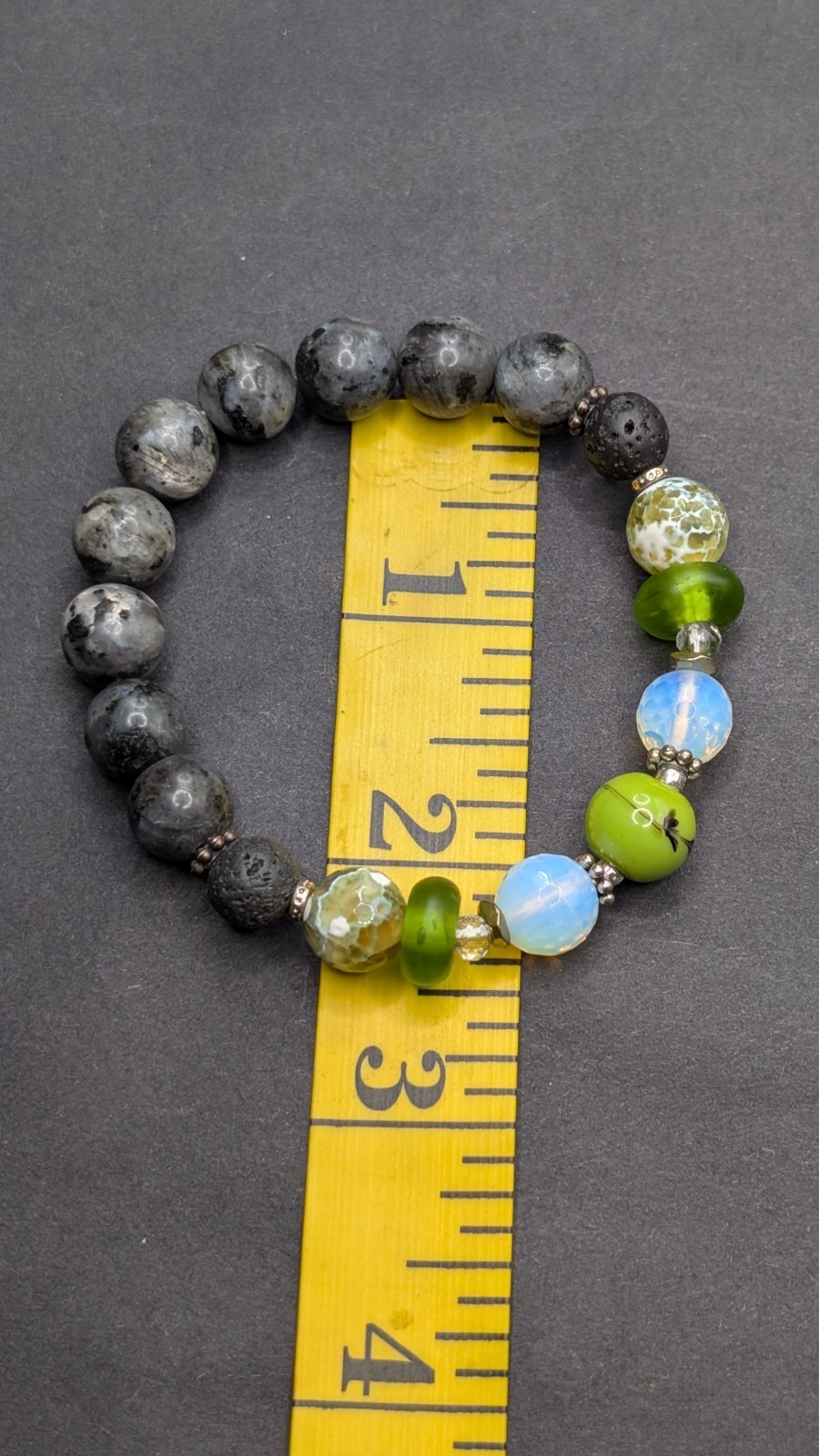 Green Natural Stone Tiberian Agate Beaded Stretch Bracelet (15cm) XS Wrist