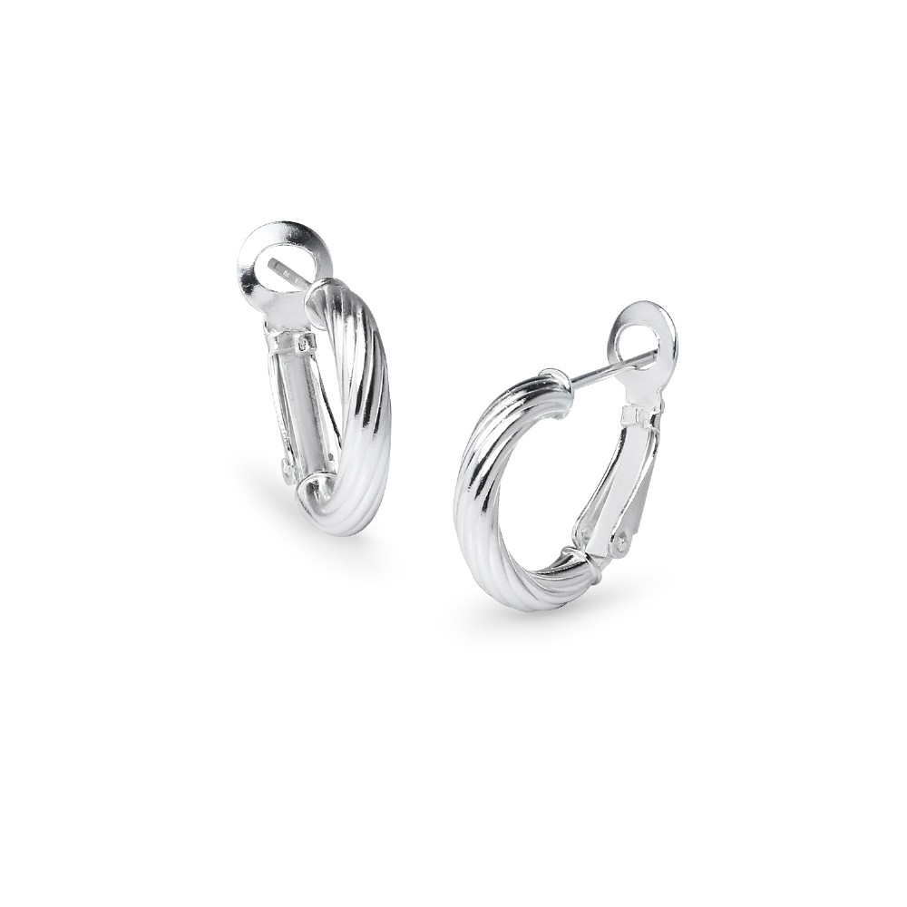 Twist Design Clutchless 3x15mm Hoop Earrings in Sterling Silver