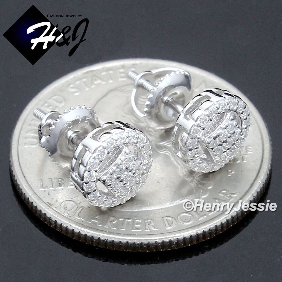 MEN WOMEN 925 STERLING SILVER BLING MOISSANITE 7MM 3D ROUND STUD EARRING*ME262