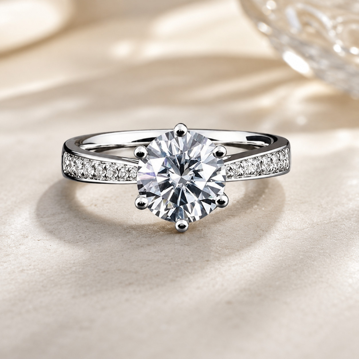 1.50 CT E-F/VS Lab-Grown Diamond Side Stone Engagement Ring in 14K White Gold