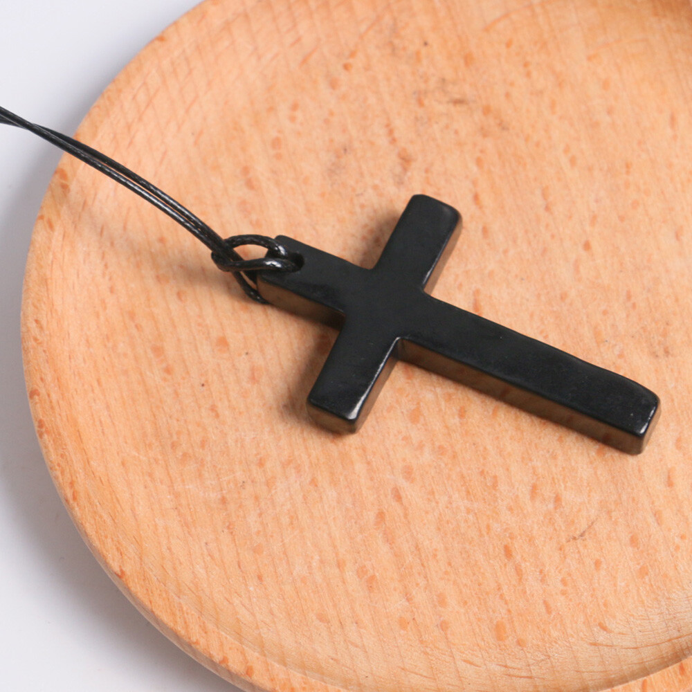 1pc Shungite Christian Cross Pendant Engraved Necklace EMF Protection & Healing