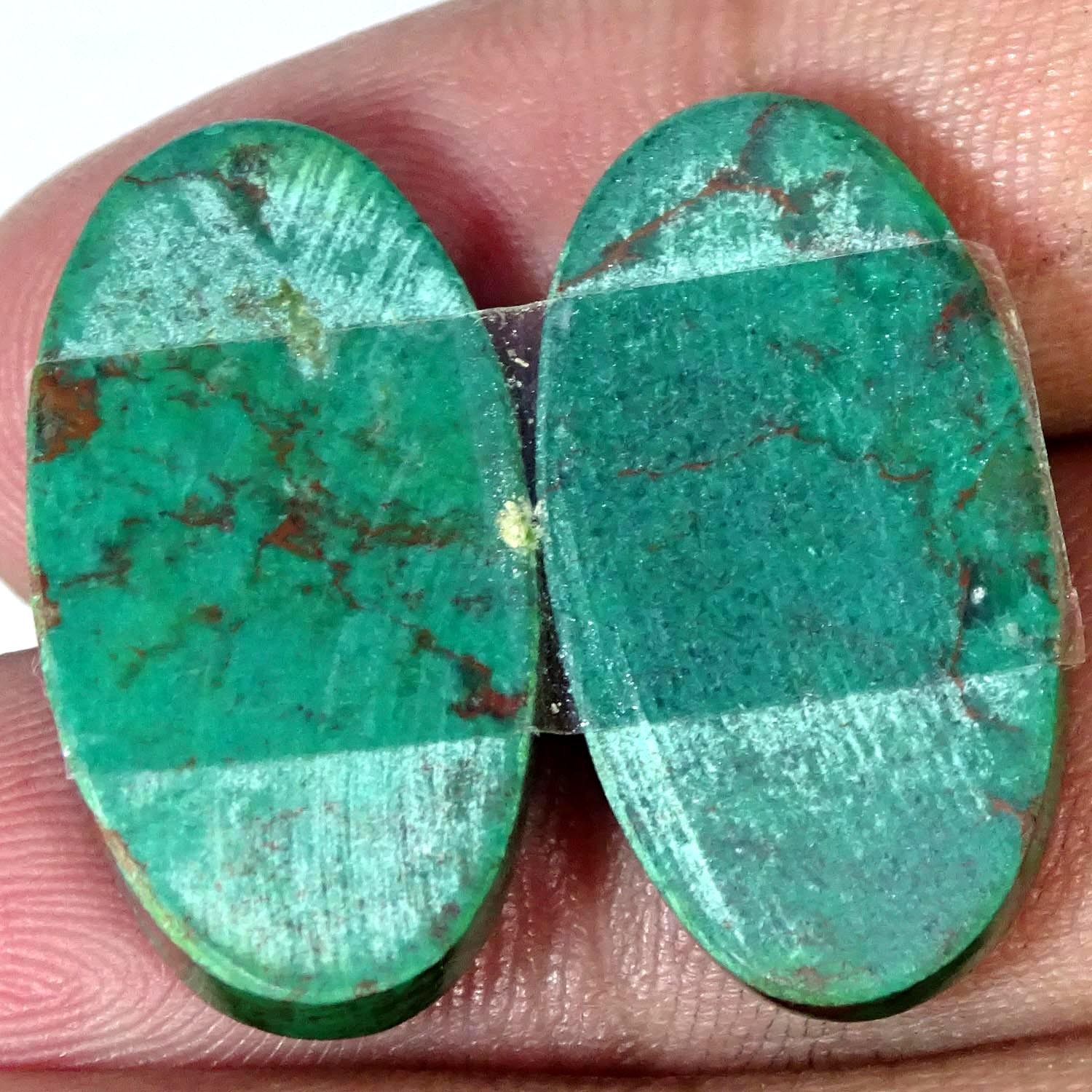 43.50Cts RARE Natural Chrysocolla Pair Oval Cabochon Gemstone 14X25X4MM