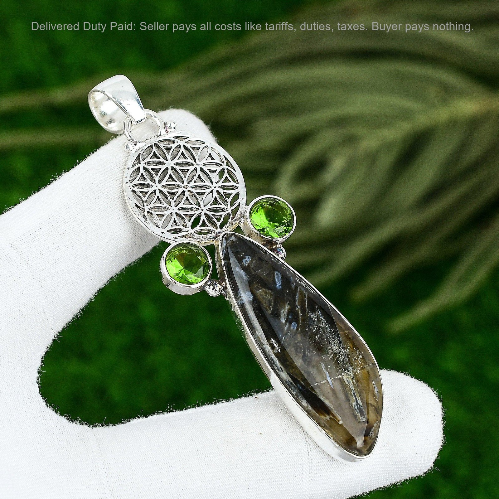 Trillion Stick Agate Stone Peridot 925 Sterling Silver Artisan New Wife Pendant