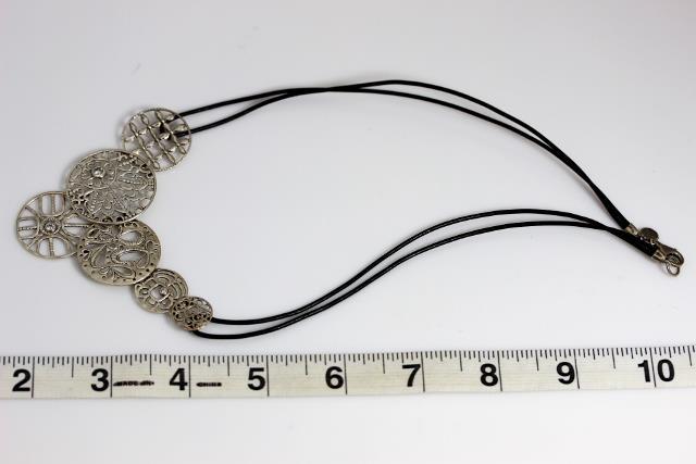 Silpada 925 & Leather Pierce Work CZ Disc Pendant Necklace 18” – 10740
