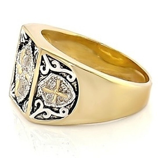 Black Silver Gold Jet Celtic Gothic Cross Men’s Ring Size 9 – 11 w Gift Box