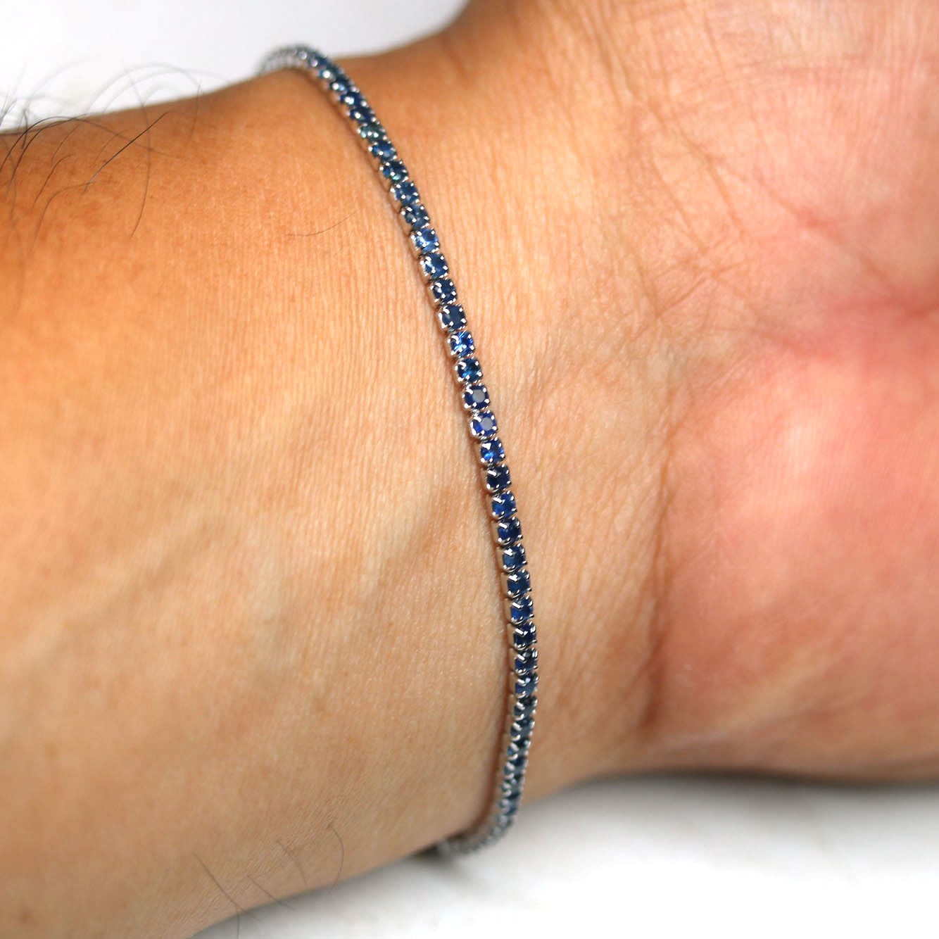 Natural Blue Sapphire Bracelet 9 in Gift For Her Handmade 925 Sterling Silver