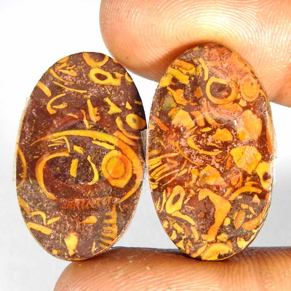 27.45Cts100%Natural Quality Mariam Jasper Oval Pair Cabochon Gemstone