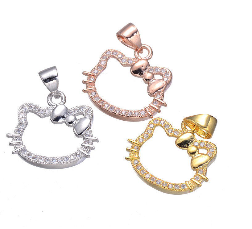 2Pcs Bow Cat Face Pave Cubic Zirconia Gold Plated Pendant Bracelet Charm DIY J8