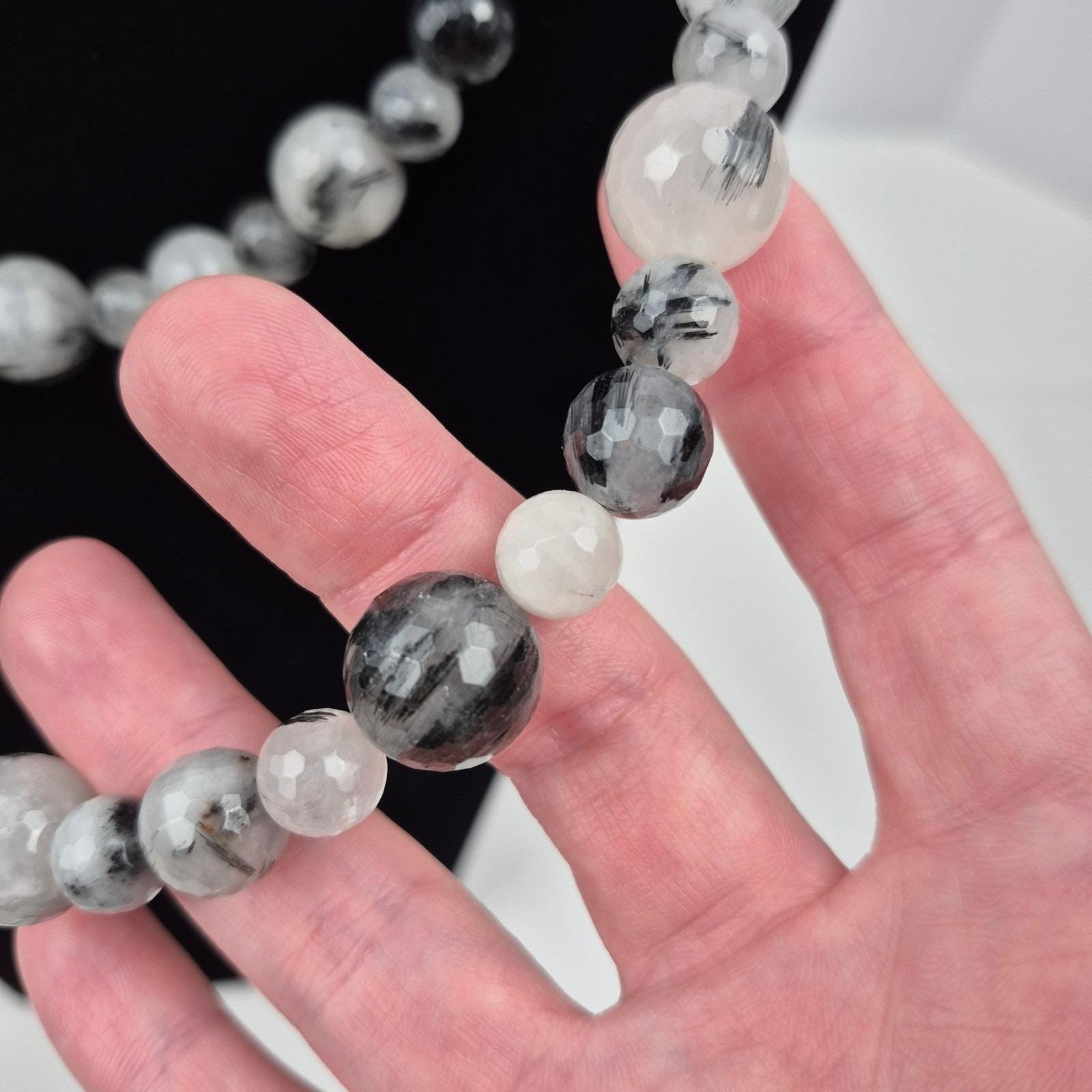 DTR Jay King Beaded Necklace Women 36″ Gray White Black Gemstone Long Strand 925