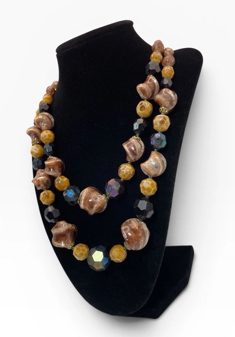 Vintage Signed W Germany Double Strand Lucite AB Bead Necklace 20” MCM