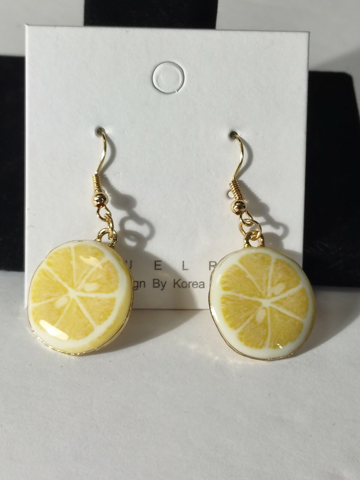 Lemon Slice Gold Tone Drop Earrings Designed By Korea