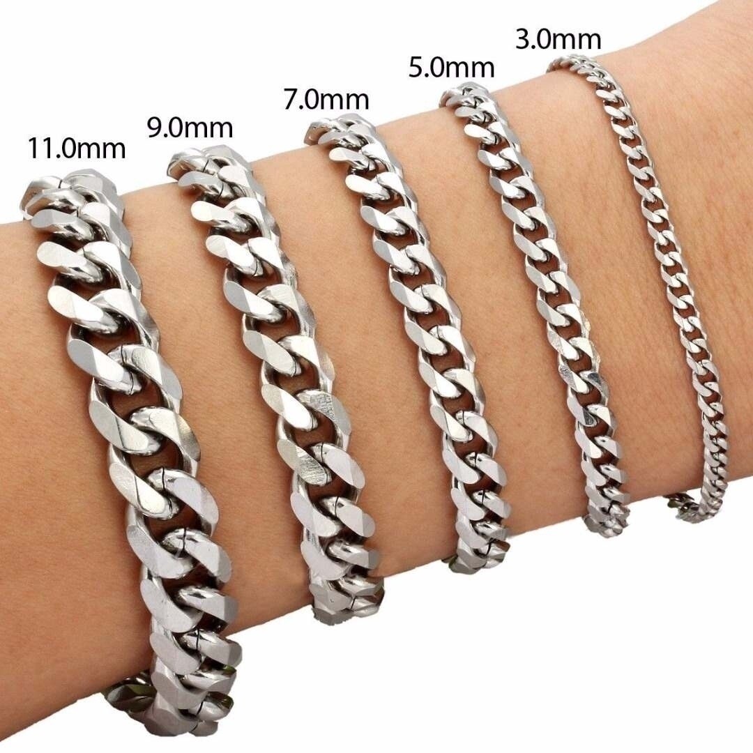 3/5/7/9mm Stainless Steel Curb Cuban Link Bracelet Mens Womens Chain Adjustable