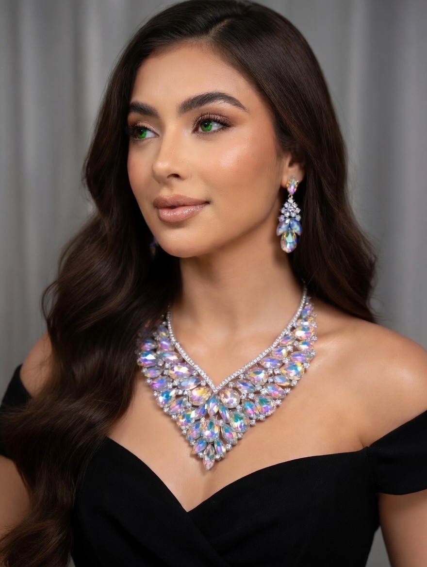 AB Rhinestone Austrian Crystal Choker Necklace Earring Pageant Drag Prom