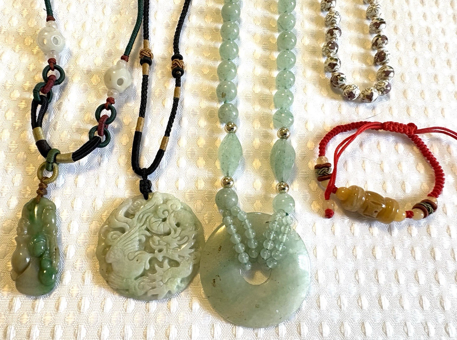 5pc LOT~ASIAN inspired JADE, Gemstone,etc~ Pendant NECKLACES & 1 BRACELET