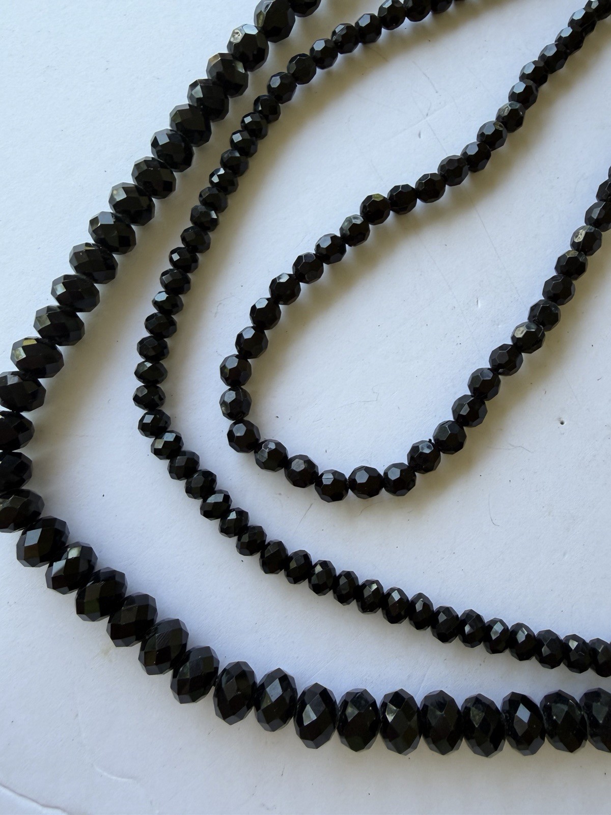 Black Onyx W/ Gold, Clear & Black Glass In 32” Lariat Necklace Adjustable