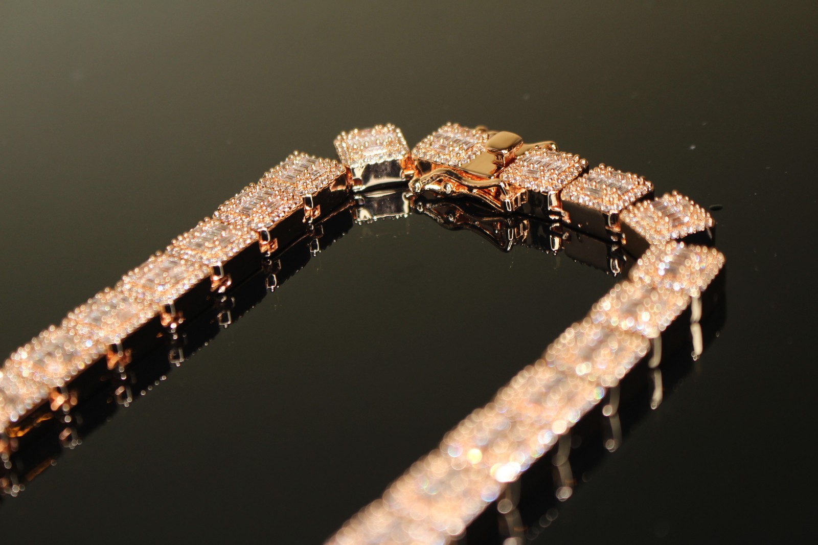 14k STAMPED ROSE Gold 10mm BAGUETTE Tennis 124ct Lab Sim Diamond Chain 143g