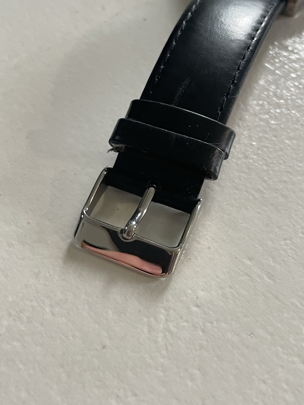 BREDA 2384A Watch Men White Dial Silver Tone Black Leather BATTERY NEEDED