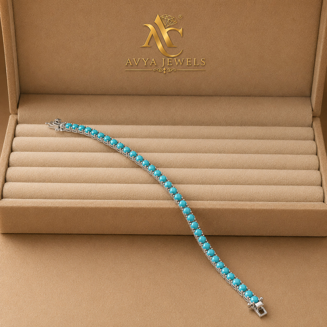 5 MM Round Lab Creted Turquoise Tennis Bracelet 925 Silver 14k White Gold Plated