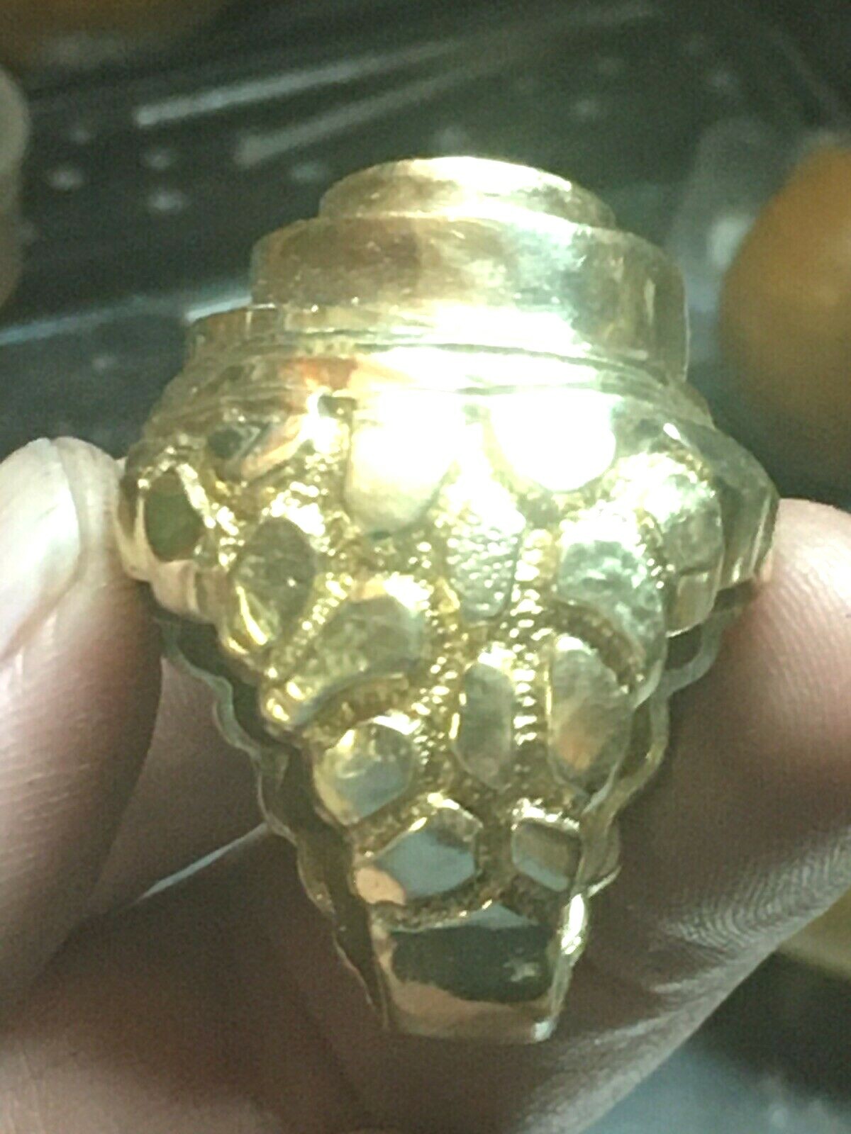 1oK Gold, HUGE HEAVY Hip Hop NUGGET BLING Ring, Kentucky Cluster, Weighs 39.2gms