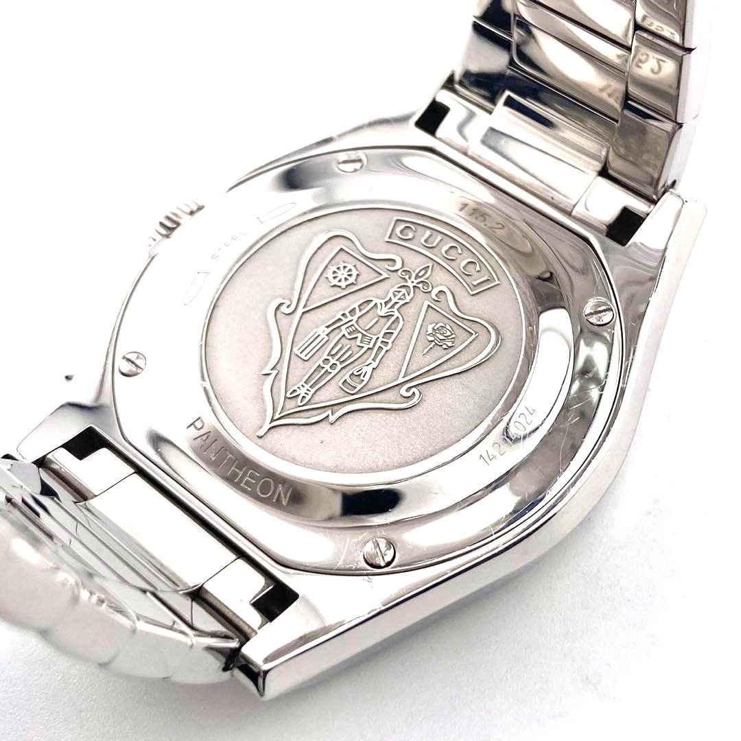 GUCCI Pantheon Chronograph 115.2 Watch Black Dial Steel Silver Men Used