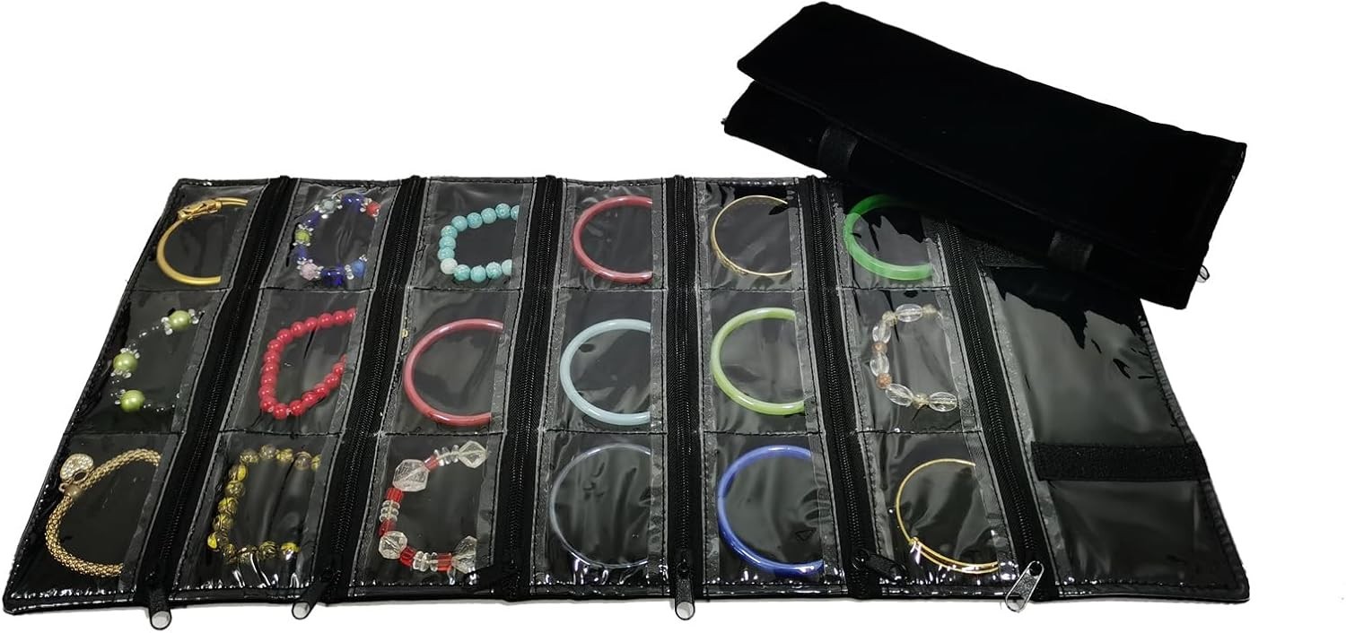 Travel Jewelry Roll Bag Portable Organizer Pouch W/ Grids&PVC Cover Storage Bags