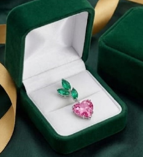 6ct Heart Simulated Pink Ruby/Emerald Drop Stud Earrings 14k White Gold Finish