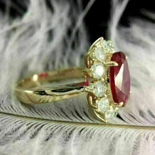 4.90Ct Natural Red Ruby Art Deco Antique Vintage Wedding Ring 14K Yellow Gold FN