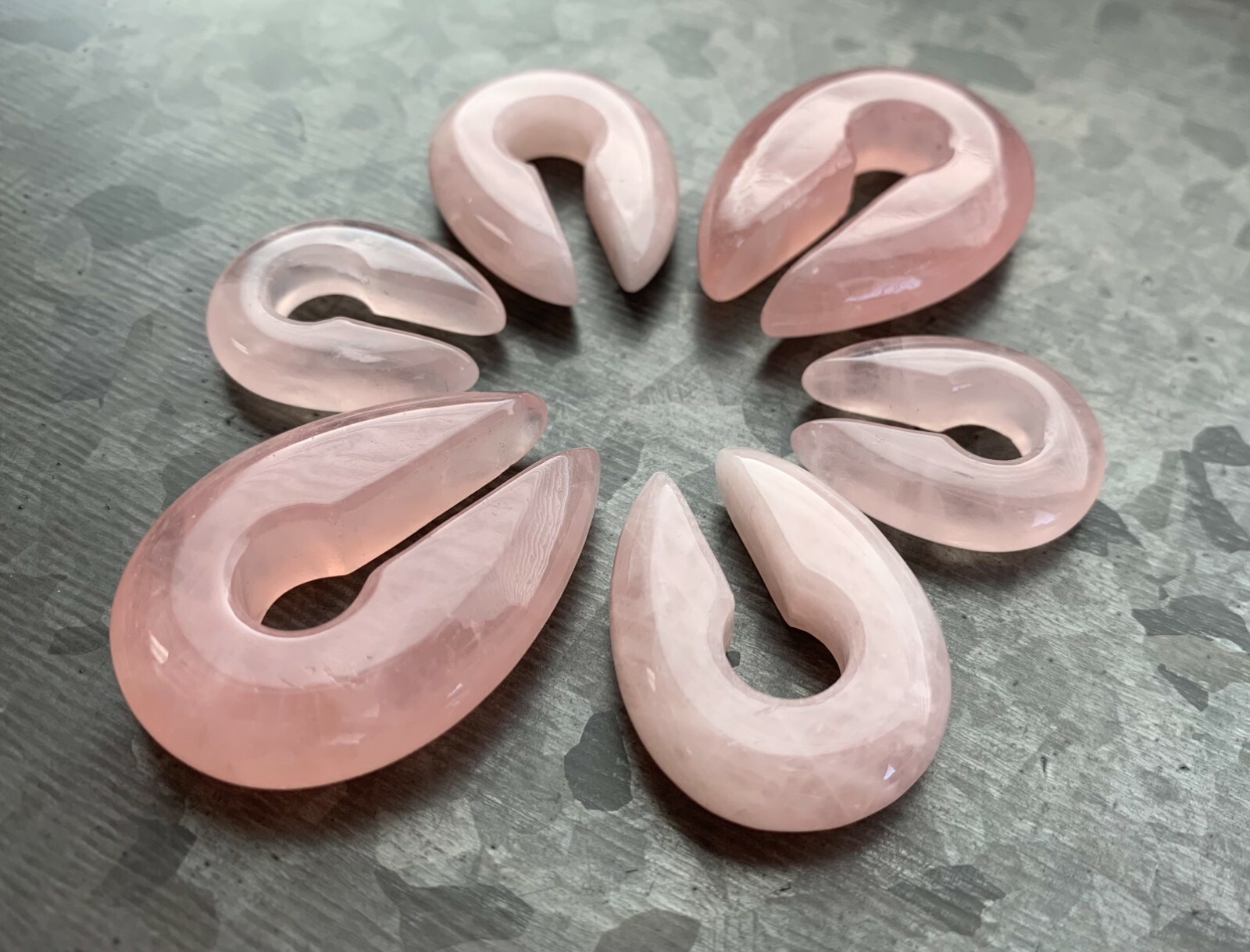 PAIR Rose Quartz Stone Keyhole Hanger Ear Weight Plug Gauge Tunnel