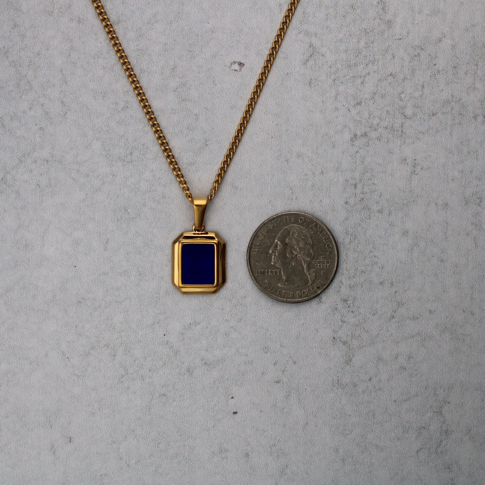 Gold Blue Enamel Pendant Chain Necklace Stainless Steel Small Minimalist