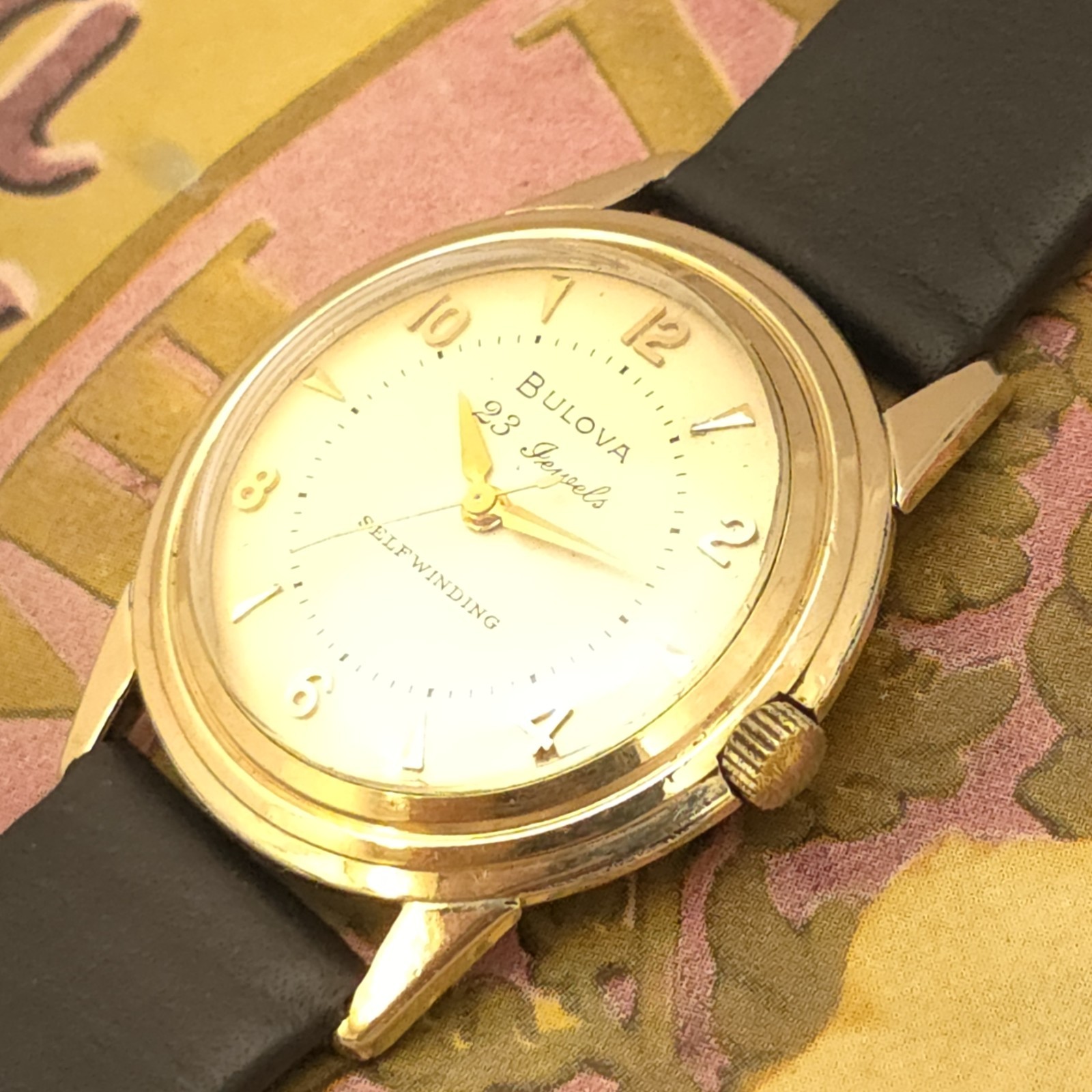 TW7 23j SHARP 1956 UFO BULOVA FLYING SAUCER SELF WIND 14k GOLD FILLED SS RUNS A+