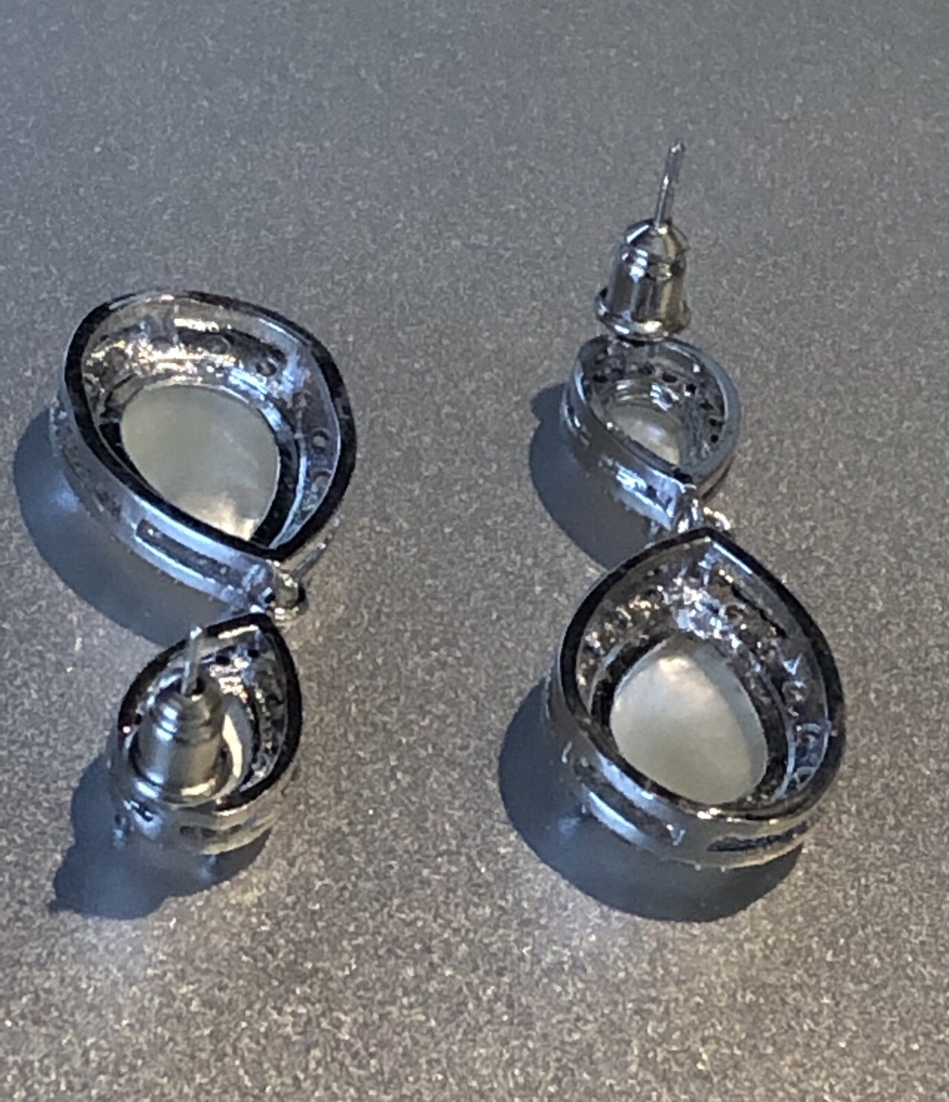 18k White Gold Plated Mother of Pearl Drop Earrings made w/ Swarovski Crystal
