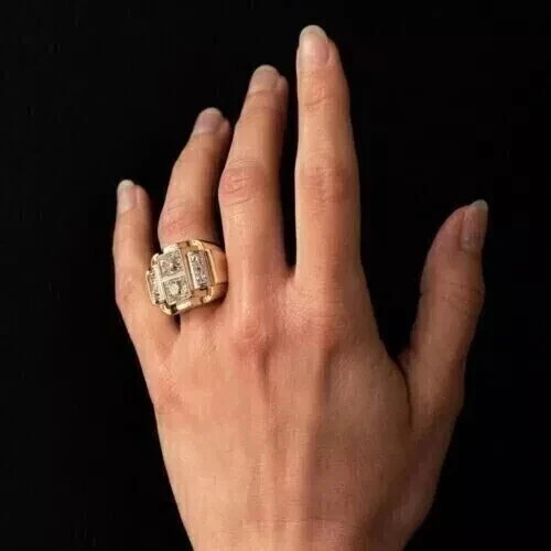 2Ct Real Moissanite Men’s Wedding Band Pinky Ring 14K Yellow Gold Plated Silver