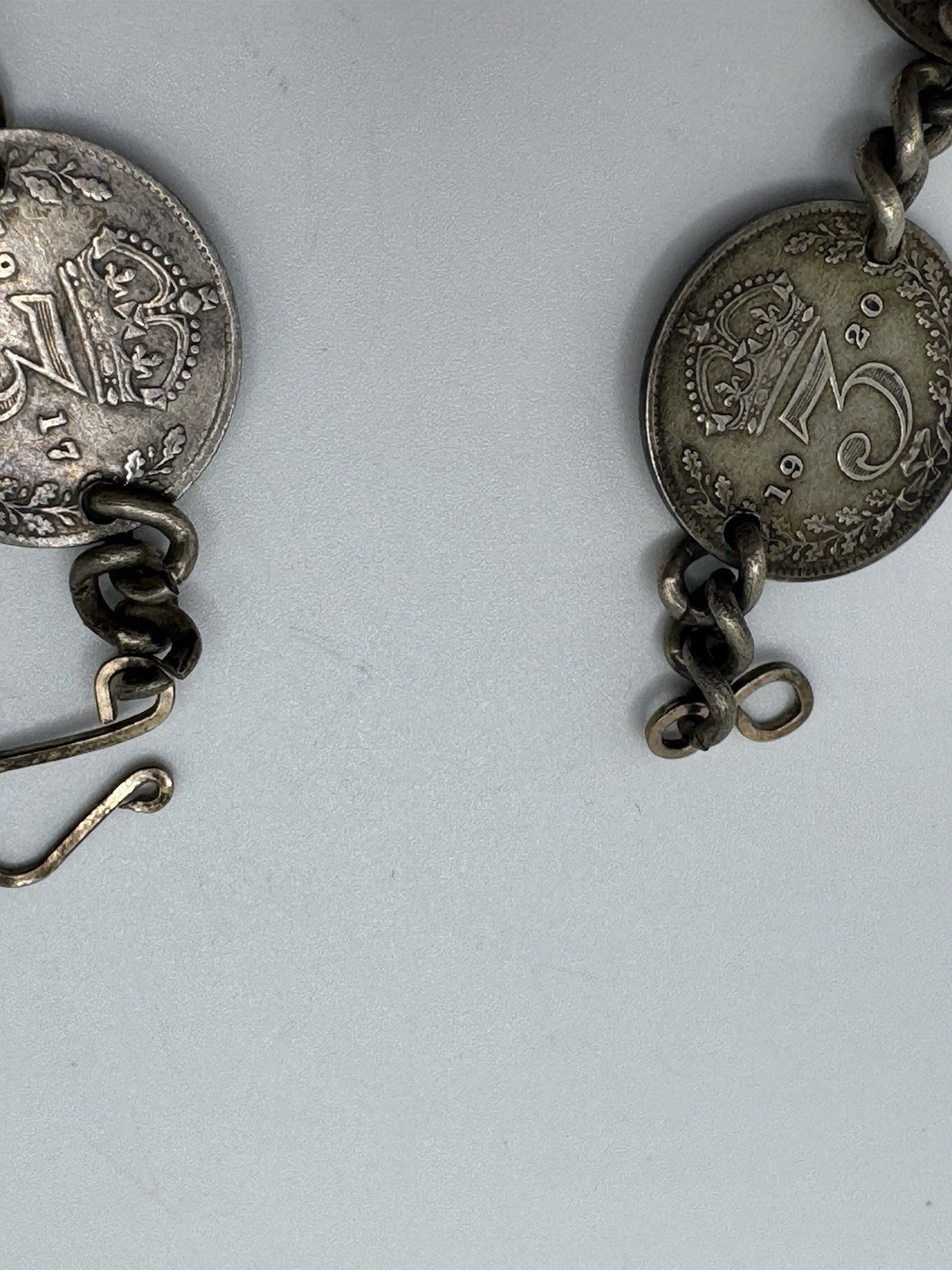 Antiqued GREAT BRITAIN QUEEN VICTORIA GEORGE V Three Pence STERLING BRACELET 7