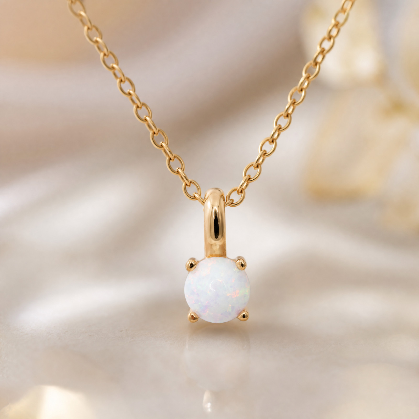 White Opal Necklace Gold Dainty Pendant October Birthstone Jewelry Women Gift