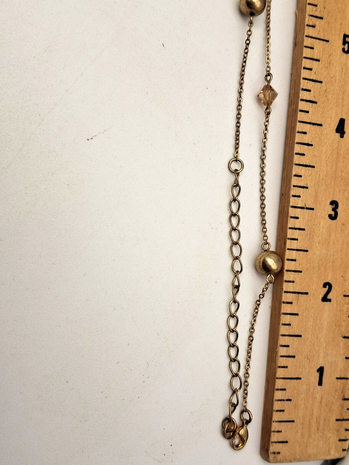 LBD Essentials Minimalist Necklace w Brass Chain Beads n Crystals Signed 39″
