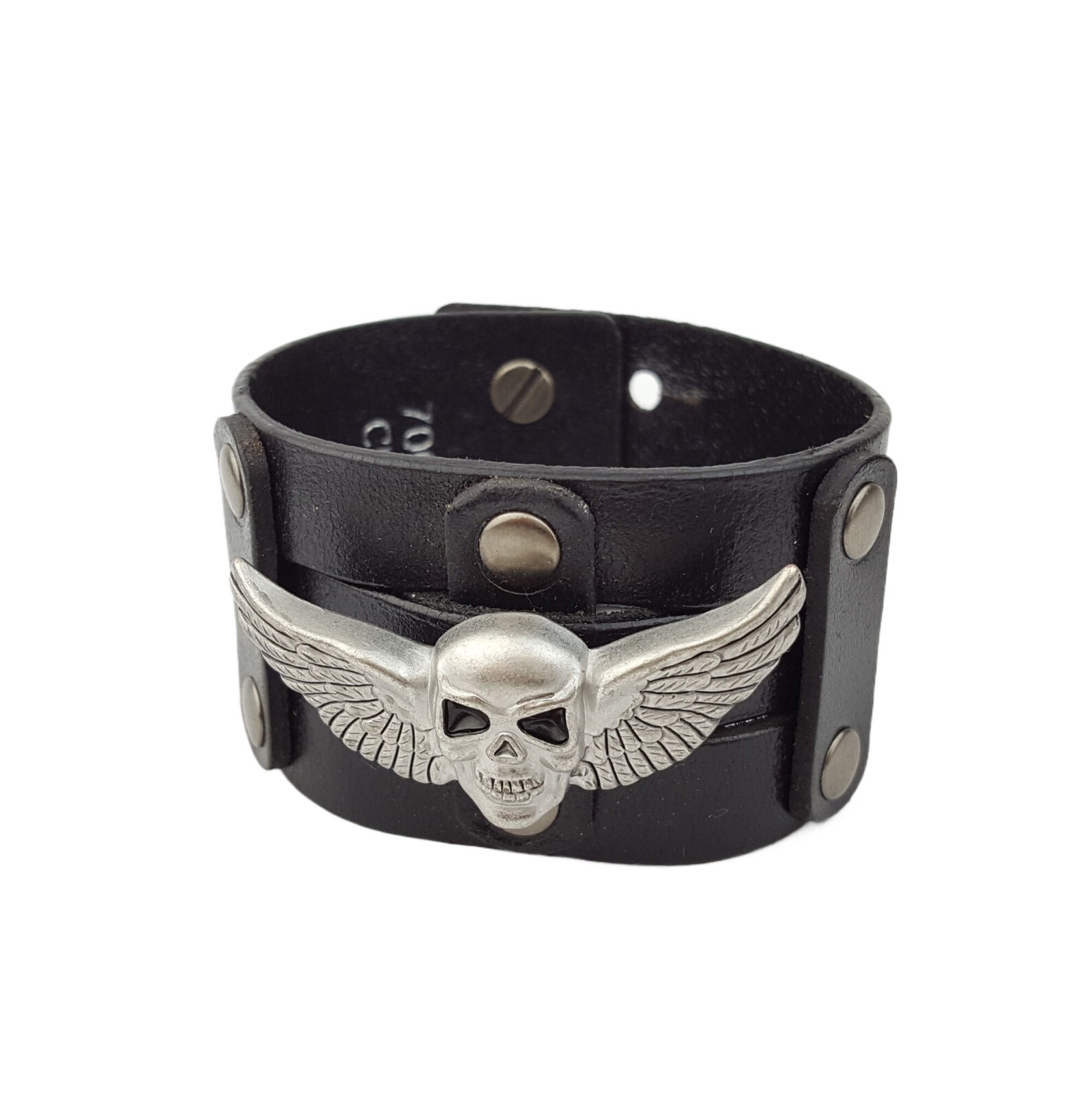 Wholesale Studded Winged Skull Leather Cuff