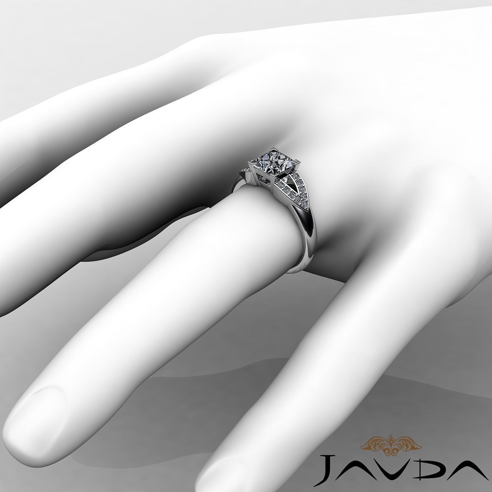 Princess Diamond V Shaped Shank Engagement Pave Ring GIA Certified G SI1 1.25 Ct