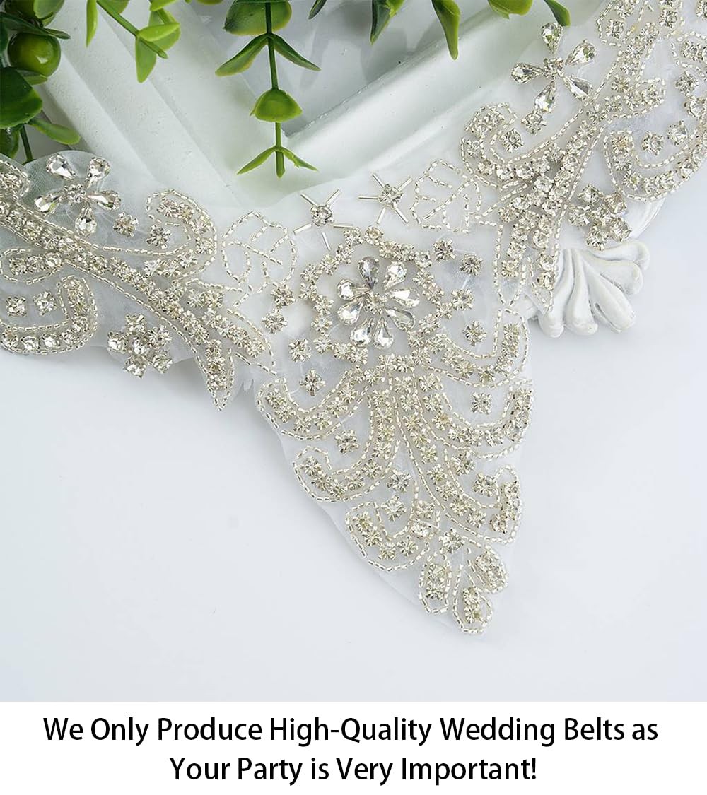 Diamante Sweet Heart Rhinestone Bridal Sash Applique, Pearl Beaded Wedding Ap…