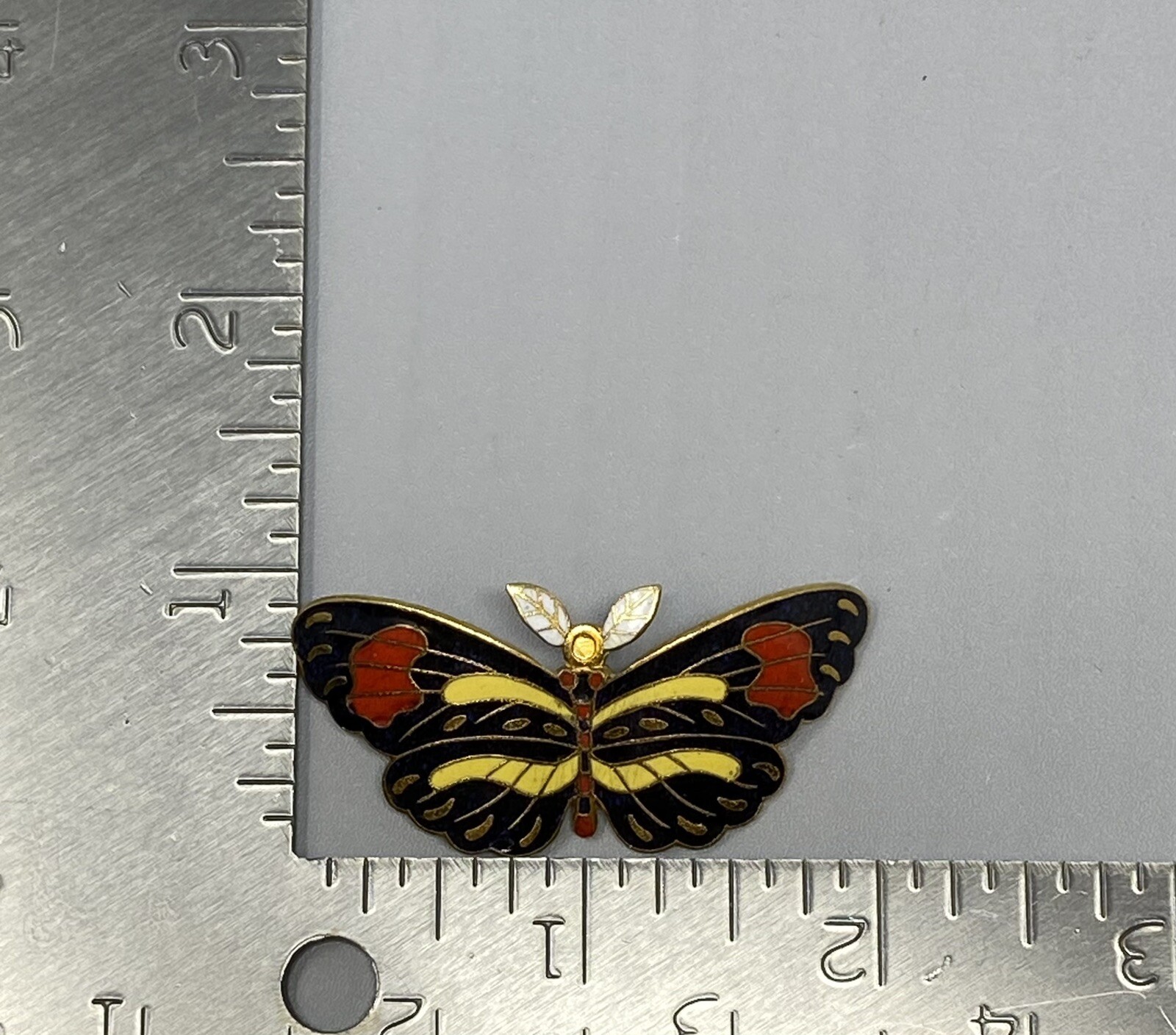 Vintage Cloisonne Butterfly Brooch C Clasp Pendant China Black Yellow Red Enamel