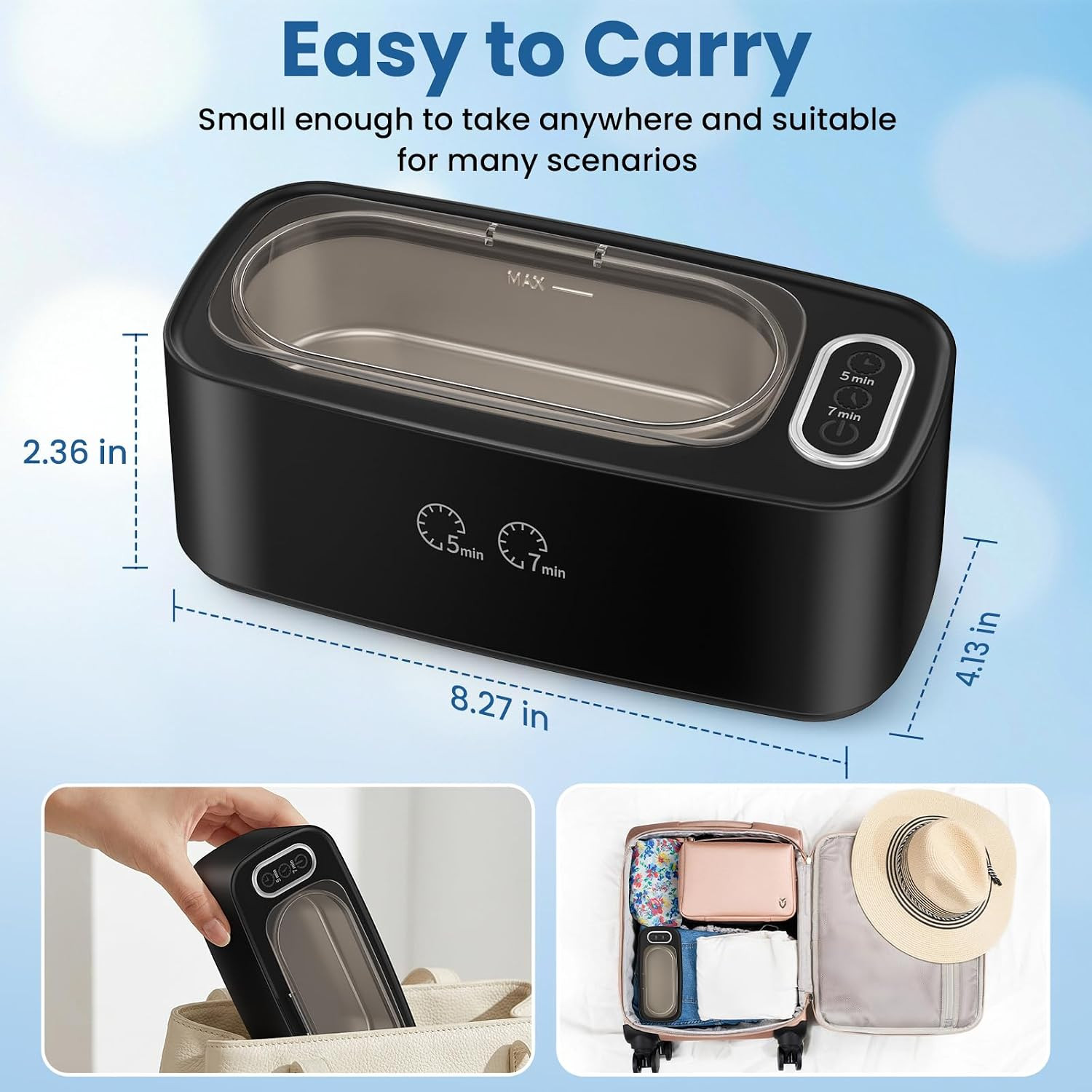 Ultrasonic Cleaner 48KHz Jewelry Glasses Cleaner Machine 400ML Stainless Tank