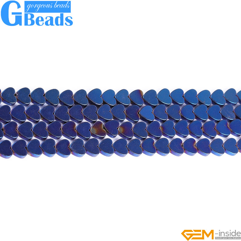 Hematite Blue Metallic Coated Reflections Flat Heart Beads For Jewelry Making
