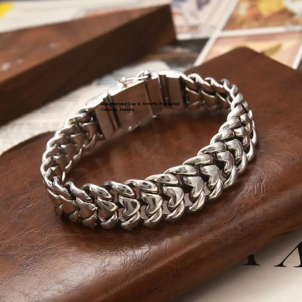 Pure S925 Sterling Silver Chain Men 16mm Curb Link Bracelet 87-88g 8.26inch L