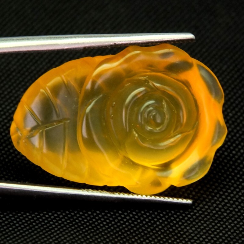 Shola Real 16.55 Ct Natural Fire Opal Flower Carving Huge From Mexico