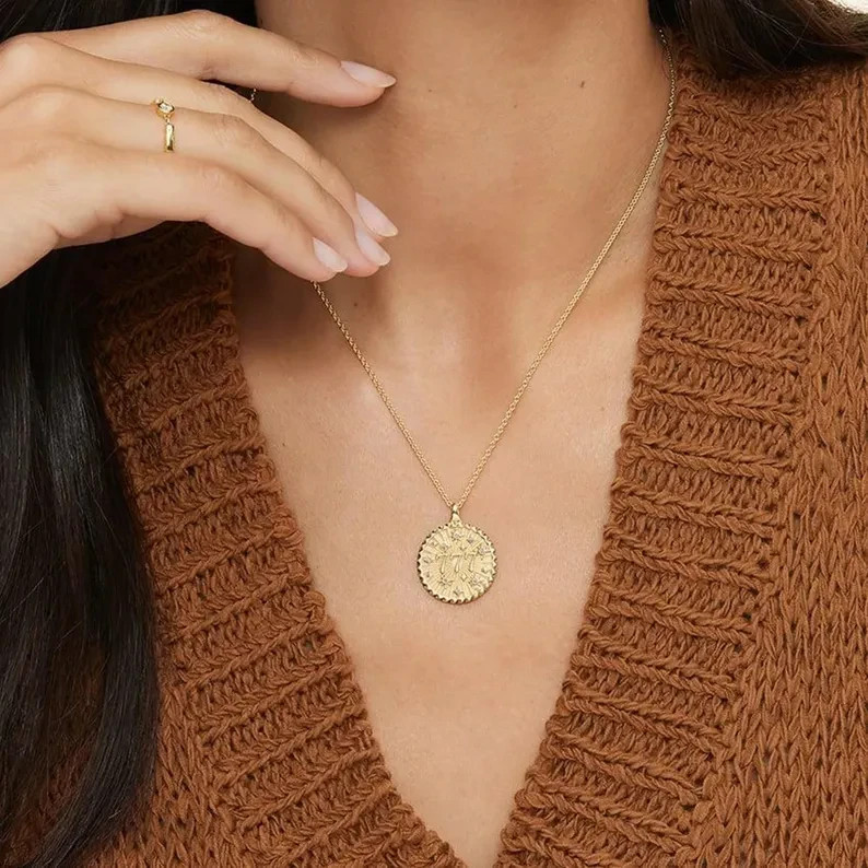 14k Gold Plated Angel Number 777 Medallion Pendant Lab Created Diamond Necklace