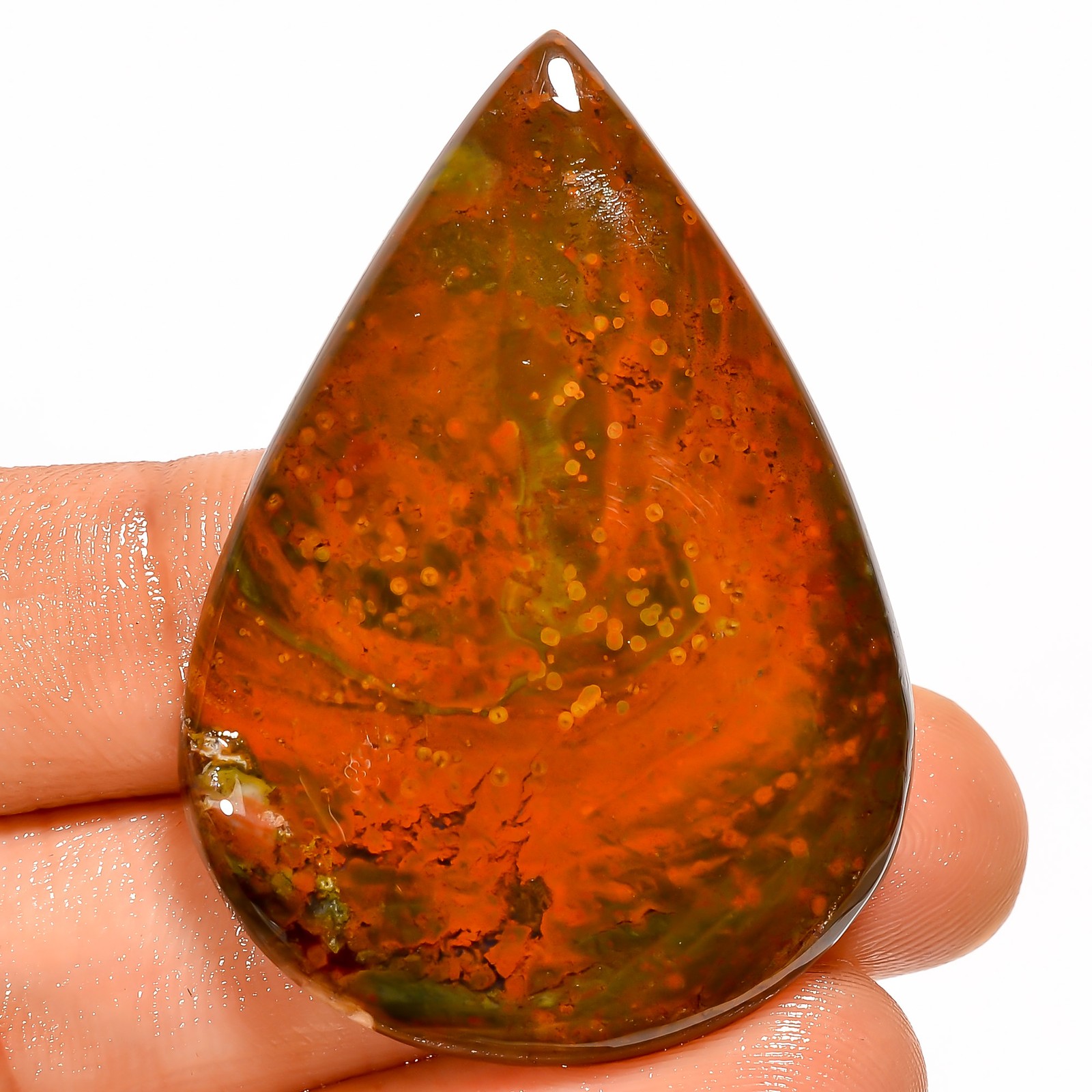 100% Natural Seam Agate Pear Shape Cabochon Gemstone 53 Ct. 44X31X5 mm A-37154