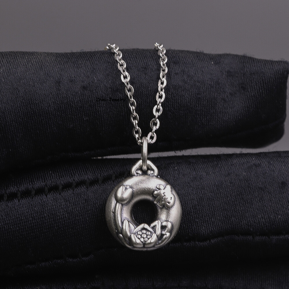 Pure S999 Sterling Silver Pendant Men Women Lotus Flower Pendant 1.2-1.3g